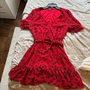 Red Floral Dress with Ruffle Hem